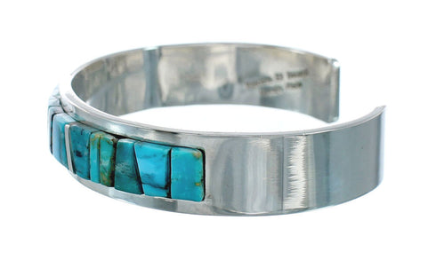 Navajo Sterling Silver Turquoise Cobble Inlay Cuff Bracelet NN20127